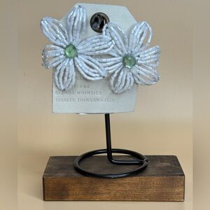Anthropologie White Beaded Flower Earrings